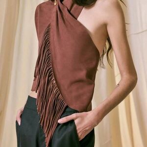 Johanna Ortiz Brown Deer Track One-Shoulder Top